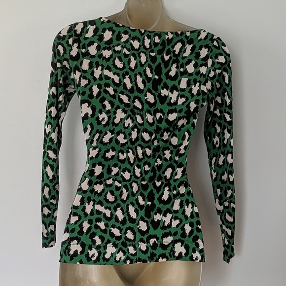 Diane von Furstenberg leopard long sleeve top p xs - Picture 4 of 5